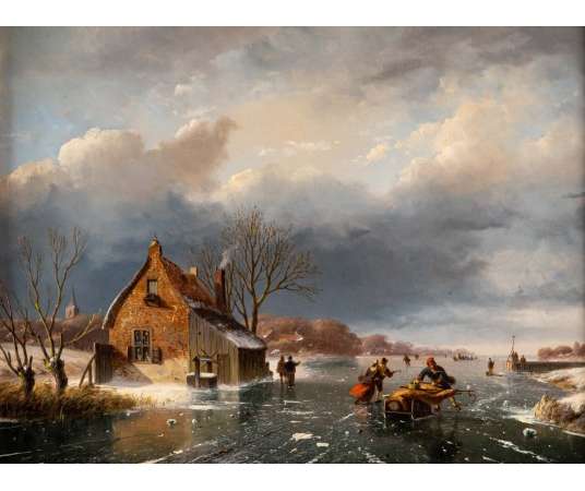 Nicolas, Jan ROOSENBOOM (1805 - 1880) - Scene of skaters. - Paintings genre scenes
