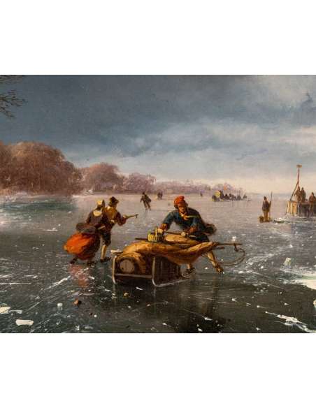 Nicolas, Jan ROOSENBOOM (1805 - 1880) - Scène de patineurs. - Tableaux scènes de genre-Bozaart