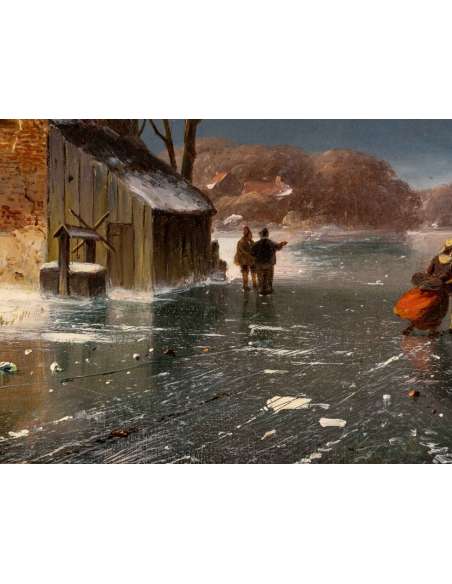 Nicolas, Jan ROOSENBOOM (1805 - 1880) - Scène de patineurs. - Tableaux scènes de genre-Bozaart