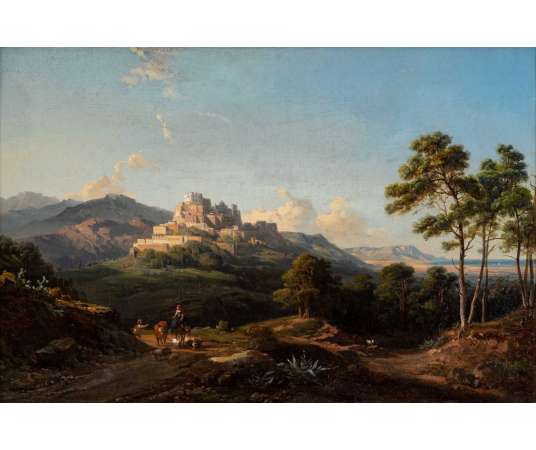 Jean-charles-joseph RÉMOND (1795- 1875)- Animated landscape, View Of Cagnes-sur-Mer, Circa 1840. - Landscape paintings