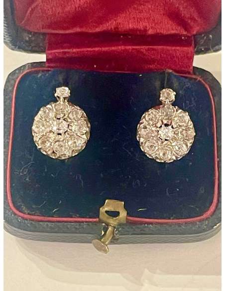 Pair Of Gold, Silver And Diamond Earrings - Earrings-Bozaart