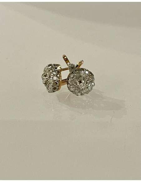 Pair Of Gold, Silver And Diamond Earrings - Earrings-Bozaart