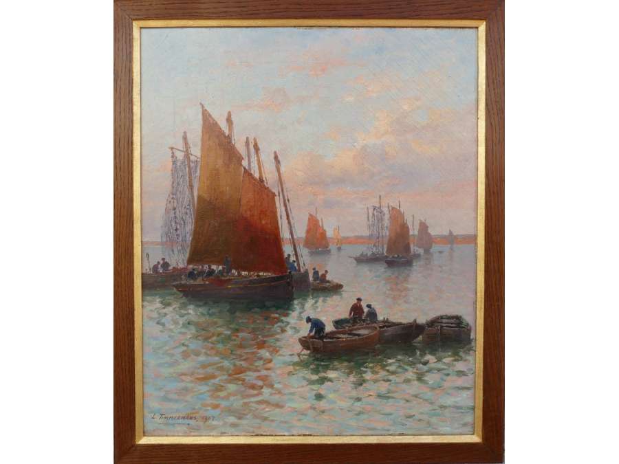 Timmermans Louis French School 19th Marine Sardinian Boats Oil On Canvas Signed Dated - Marine Paintings