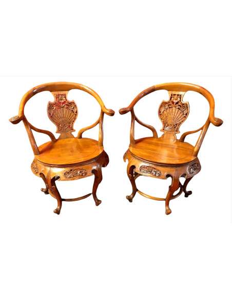 Pair Of Indochinese Armchairs? Elm From The 60s / 70s - Design Seats-Bozaart