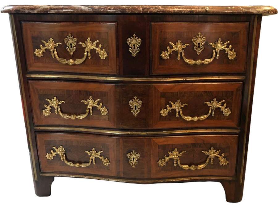 Commode d'époque Louis XIV En Bois De Placage Ouvrant Par 4 Tiroirs - Commodes