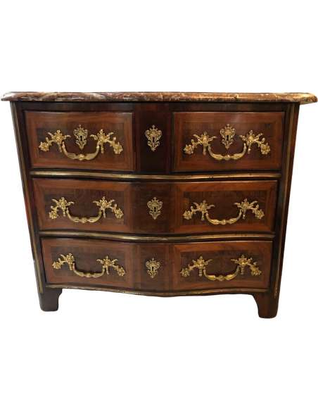 Commode d'époque Louis XIV En Bois De Placage Ouvrant Par 4 Tiroirs - Commodes-Bozaart