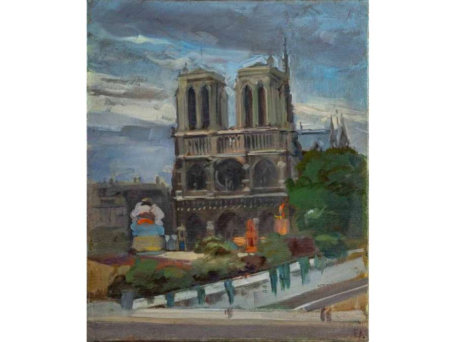 Jules Léon Flandrin (1871 - 1947)- Notre-Dame de Paris, circa 1920. - Landscape paintings