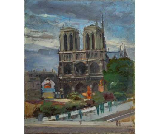 Jules Léon Flandrin (1871 - 1947)- Notre-Dame de Paris, circa 1920. - Tableaux paysages