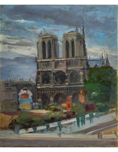 Jules Léon Flandrin (1871 - 1947)- Notre-Dame de Paris, circa 1920. - Landscape paintings-Bozaart