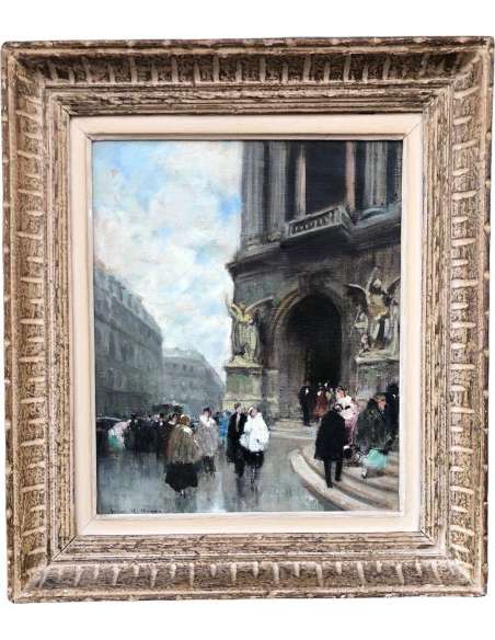 Herve Jules Painting 20th Century Evening at the Paris Opera Oil On Canvas Signed - Paintings genre scenes-Bozaart