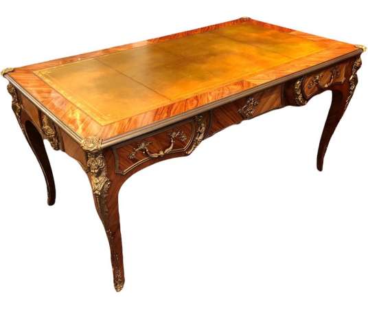 Flat Desk Louis XV Style Rosewood Three Drawers - Desks