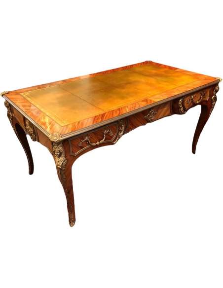 Flat Desk Louis XV Style Rosewood Three Drawers - Desks-Bozaart