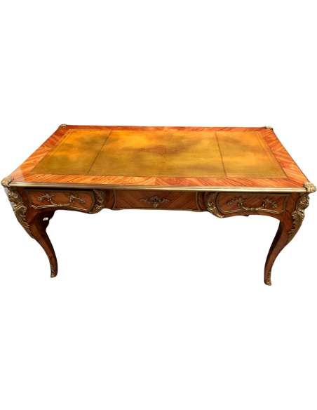 Flat Desk Louis XV Style Rosewood Three Drawers - Desks-Bozaart