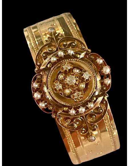 Bracelet Napoléon III, En Or, Perles Et Diamants - Bracelets-Bozaart