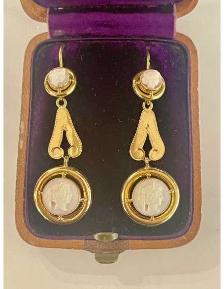 Gold And Cameo Earrings - Earrings-Bozaart