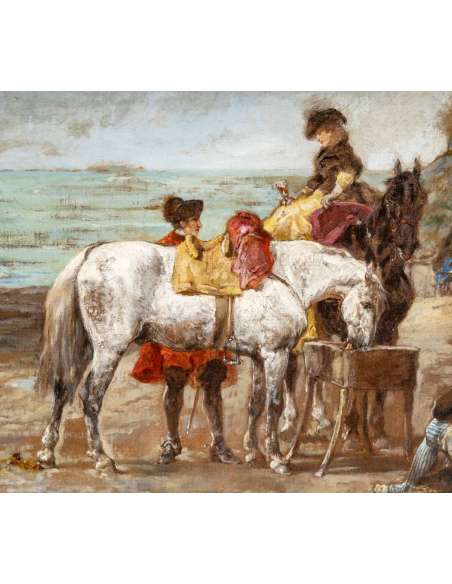John, Lewis BROWN (1829, 1890) - La Halte à l’auberge face au Mont-Saint-Michel. - Tableaux autre genre-Bozaart