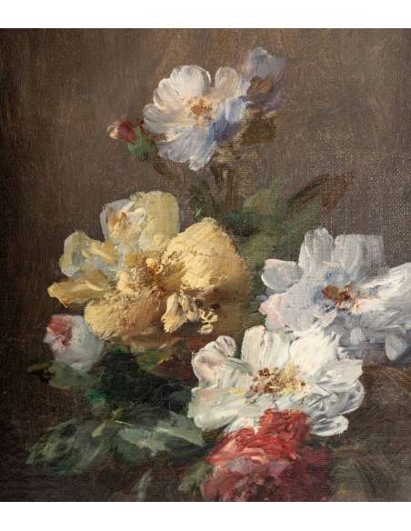 Eugène PETIT (1838 - 1886) - Fleurs dans un vase en verre. - Tableaux natures mortes-Bozaart