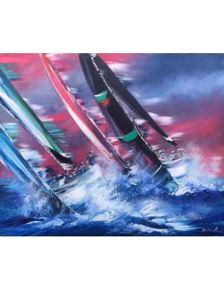 Spahn Victor ( 1949 ) The Sails Oil On Canvas Signed - Marine Paintings-Bozaart