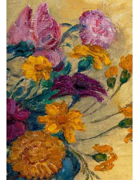 Léon DETROY (1857 – 1955) - Le Bouquet Jaune . - Tableaux natures mortes-Bozaart