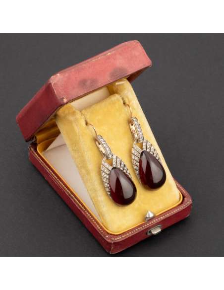 Gold, Diamond And Garnet Earrings - Earrings-Bozaart
