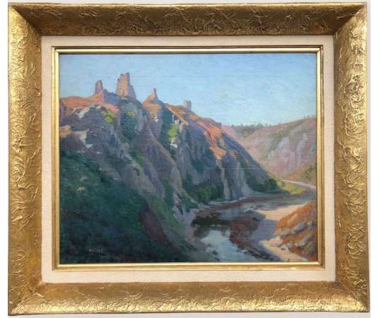Octave Linet French School 20th The Ruins Of Crozant Oil On Canvas Signed - Landscape Paintings