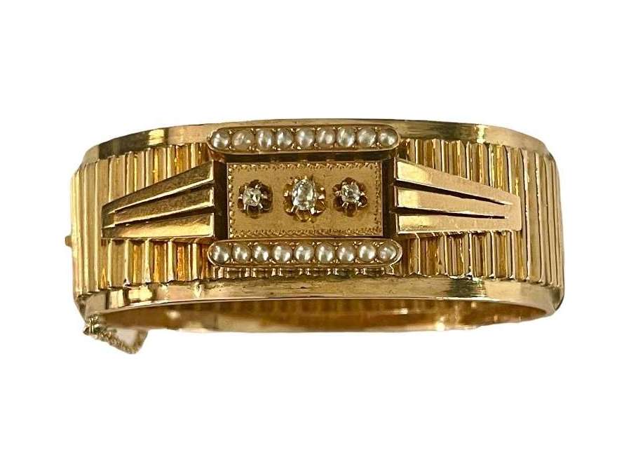 Bracelet Napoléon III En Or, Perles Et Diamants - Bracelets