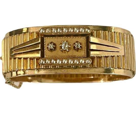 Bracelet Napoléon III En Or, Perles Et Diamants - Bracelets