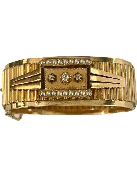 Napoleon III Bracelet In Gold, Pearls And Diamonds - Bracelets-Bozaart