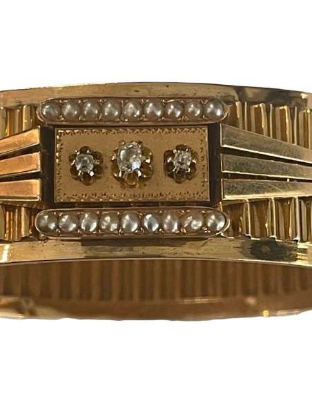 Napoleon III Bracelet In Gold, Pearls And Diamonds - Bracelets-Bozaart