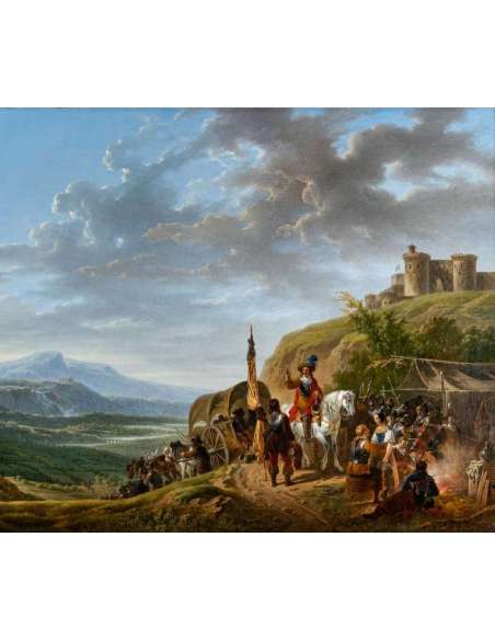 Adolphe ROEHN (1780, 1867) - Bivouac de militaires devant un château - Circa 1820. - Tableaux autre genre-Bozaart