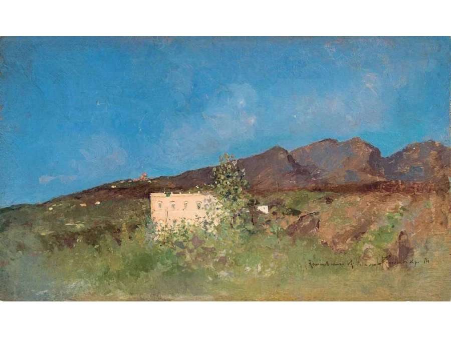 Oscar RICCARDI (1864 -1935)- Aristocratic villa on the slopes of Mount Vesuvius - Dated 1884