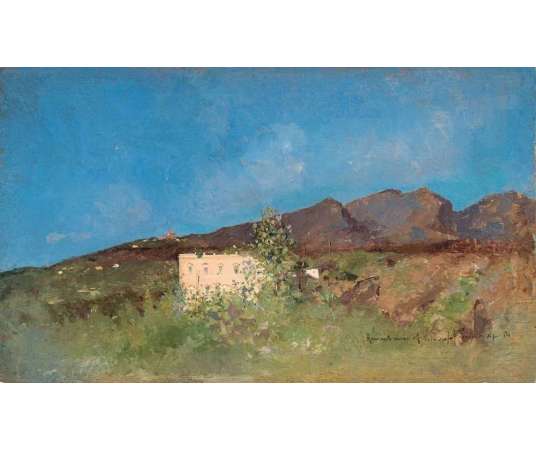 Oscar RICCARDI (1864 -1935)- Aristocratic villa on the slopes of Mount Vesuvius - Dated 1884 - Landscape paintings