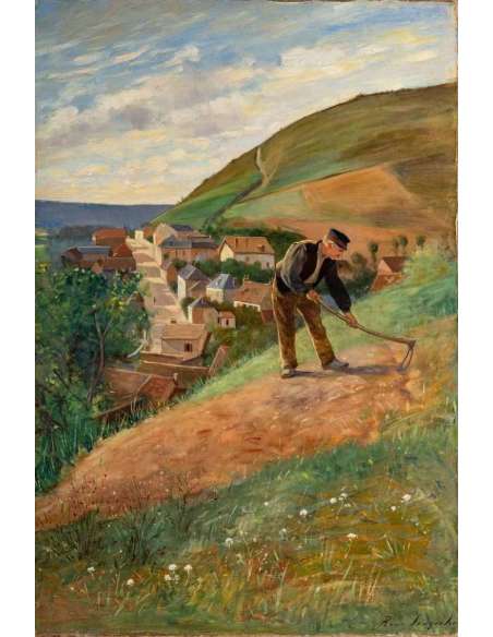 René VAUQUELIN ( Elbeuf, 1854 -Dignes, 1941) - Travaux aux champs. - Tableaux paysages-Bozaart