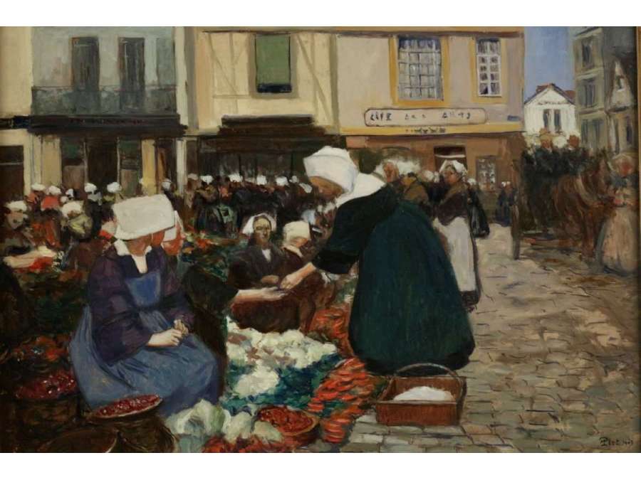 Fernand PIET (Paris, 1869 - Paris, 1942) - "Vannes - The market place" 1903.