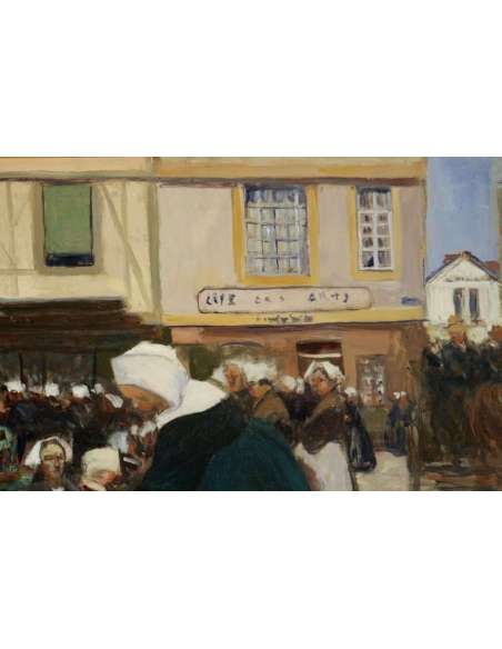 Fernand PIET (Paris, 1869 - Paris, 1942) - "Vannes - The market place" 1903. - Paintings genre scenes-Bozaart