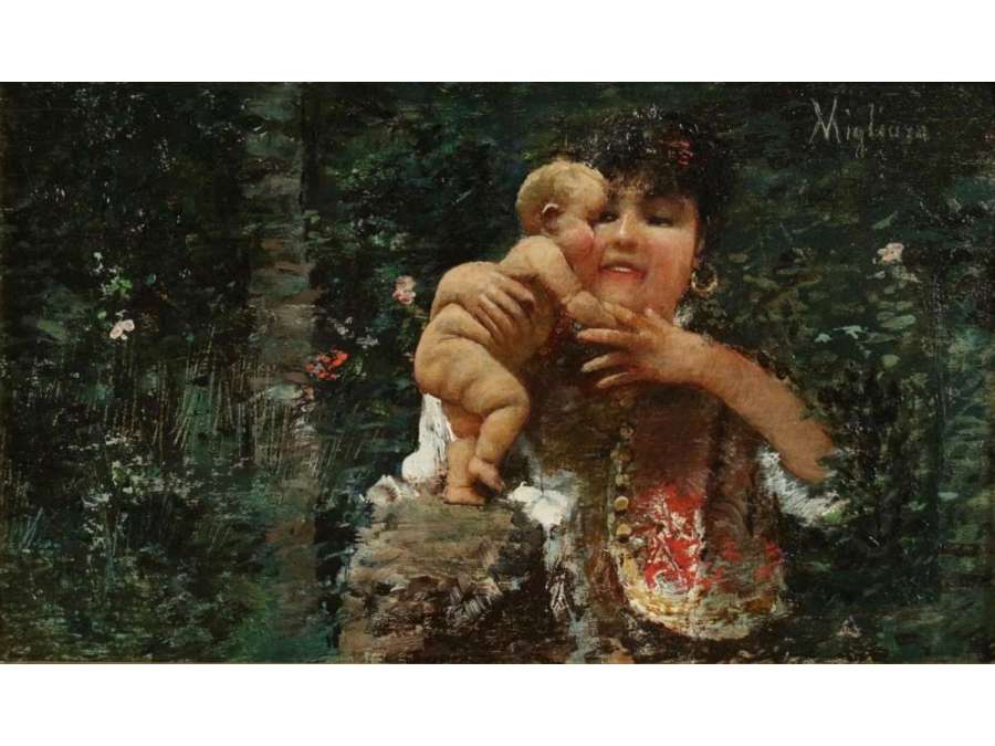 Vincenzo MIGLIARO (1858 – 1938) - Maternity- Circa 1890. - Paintings genre scenes