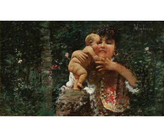 Vincenzo MIGLIARO (1858 – 1938) - Maternity- Circa 1890. - Paintings genre scenes