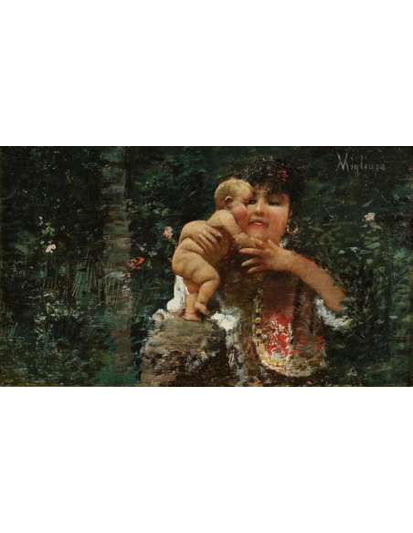 Vincenzo MIGLIARO (1858 – 1938) - Maternité- Circa 1890. - Tableaux scènes de genre-Bozaart