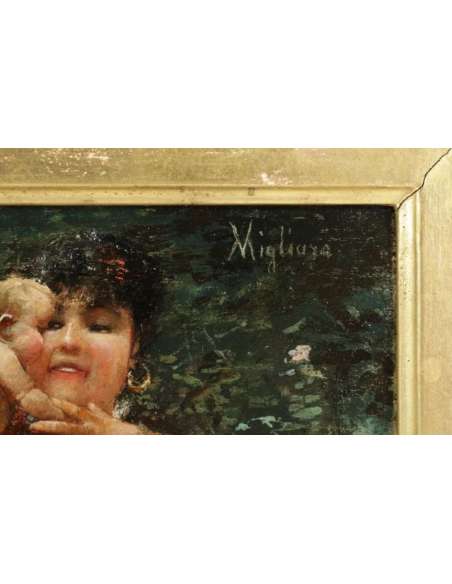 Vincenzo MIGLIARO (1858 – 1938) - Maternité- Circa 1890. - Tableaux scènes de genre-Bozaart