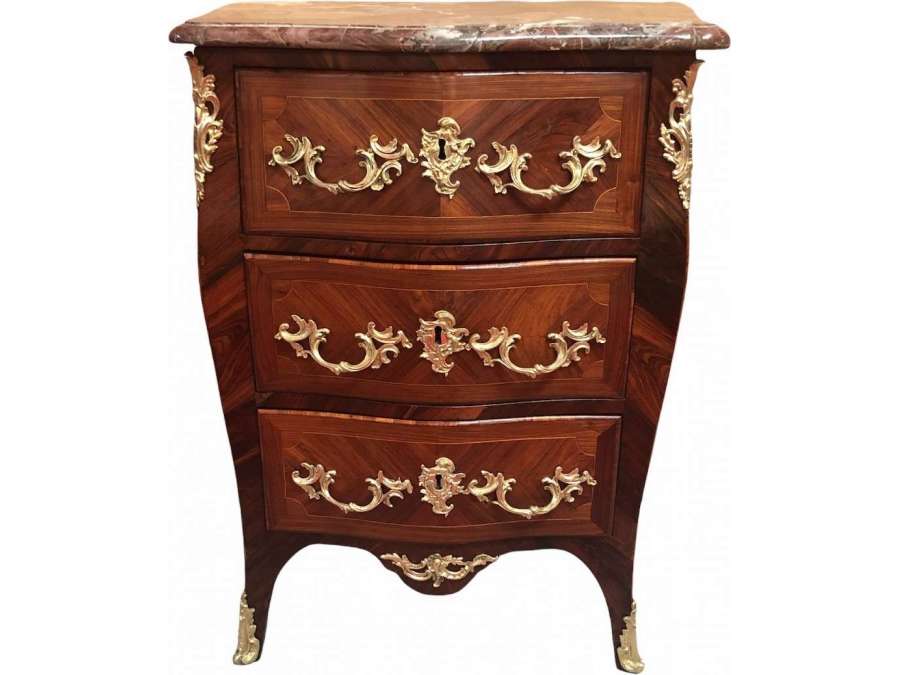 Small Curved Three-sided Parisian Chest of Drawers from the Louis XV Antoine Gosselin period
