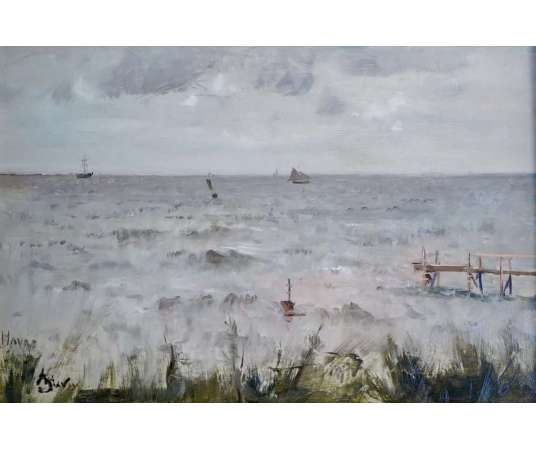 Alfred Stevens (1823 – 1906) Belge- L’estacade, Le Havre, 1881. - Tableaux marine