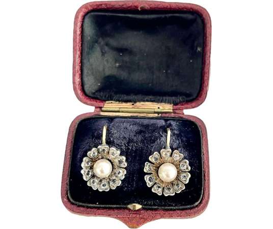 Eglantines gold pearl and diamond earrings - Earrings