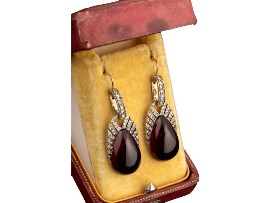 Gold, Diamond And Garnet Earrings - Earrings