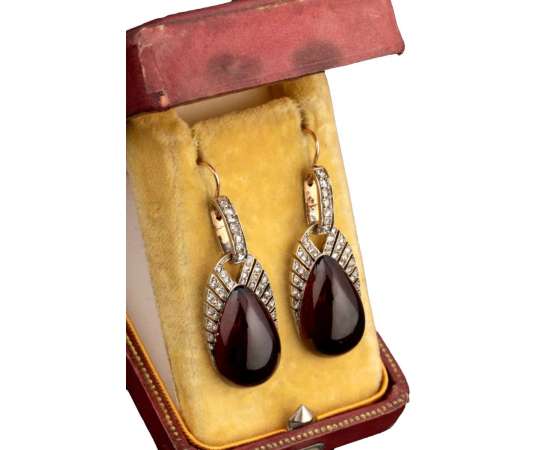 Gold, Diamond And Garnet Earrings - Earrings