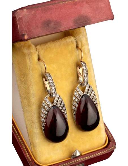 Gold, Diamond And Garnet Earrings - Earrings-Bozaart