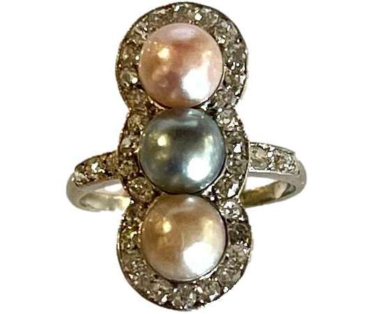 Trilogy Ring Adorned With Three Colored Pearls - rings