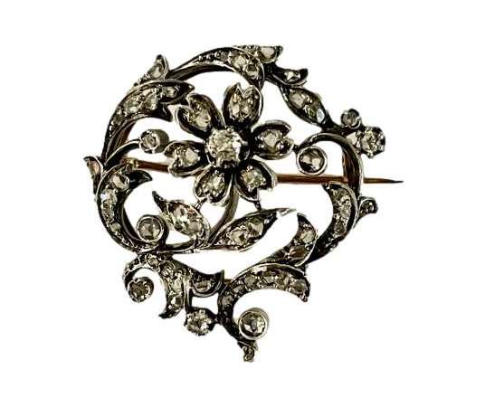 Broche Volute En Or Argent Et Diamants - broches