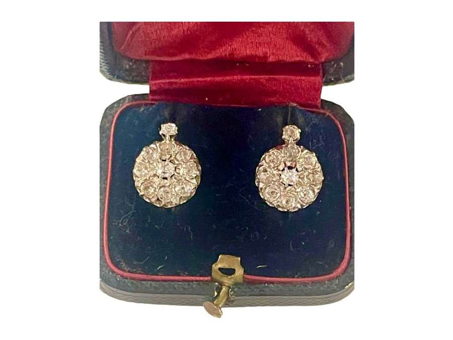 Pair Of Gold, Silver And Diamond Earrings - Earrings