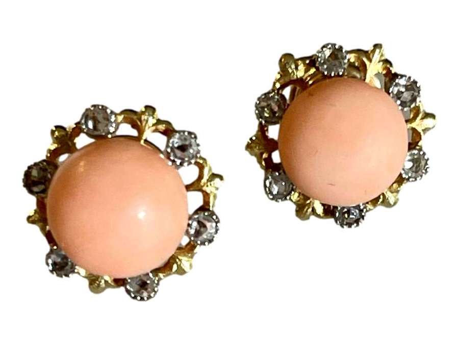 Gold, Coral And Diamond Earrings