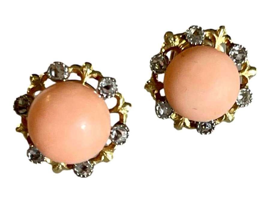 Gold, Coral And Diamond Earrings - Earrings